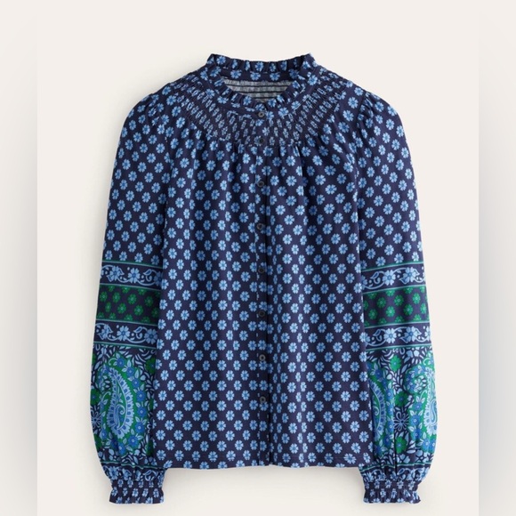 Boden Size 0 Blue Fay Smocked Jersey Shirt - Picture 2 of 9